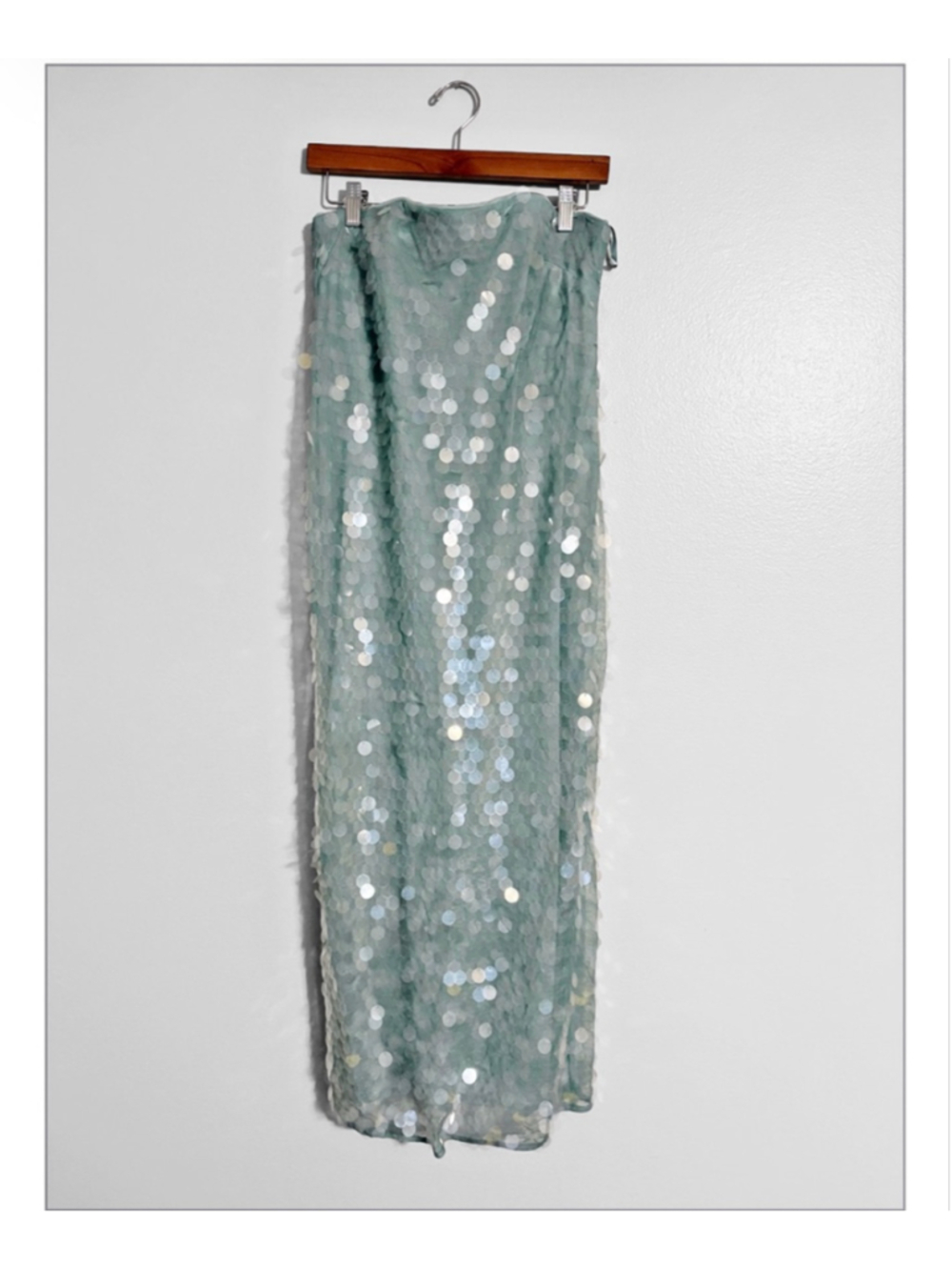STAUD Strapless Sequin Column Dress in Mint Green - Picture 2 of 15